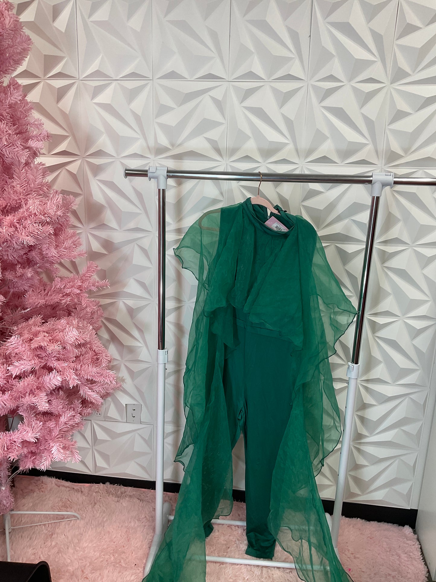 10/14 LADY GREEN TULLE FLOW JUMPSUIT SZ 3X