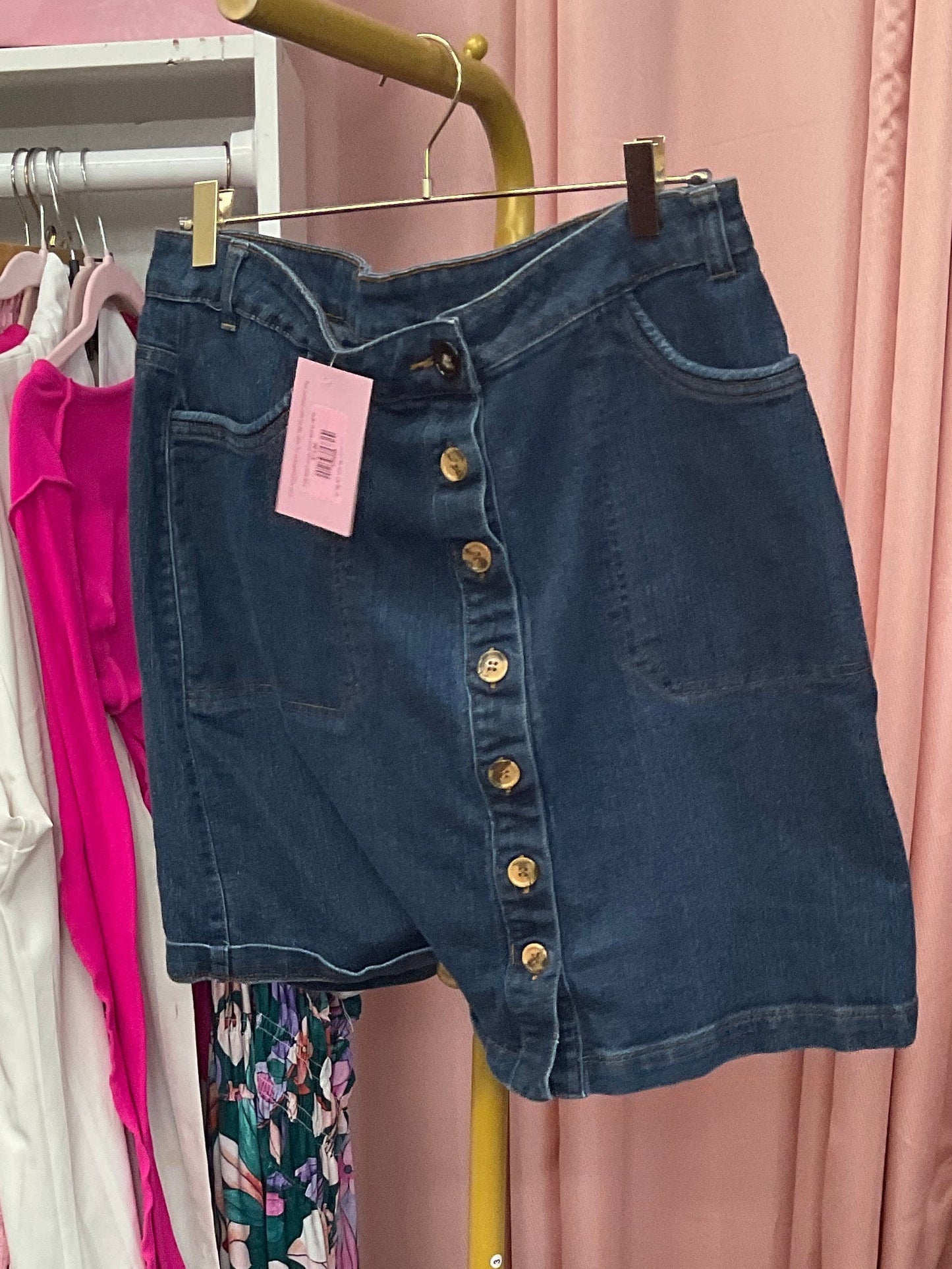 Lady Button Down Denim Skirt