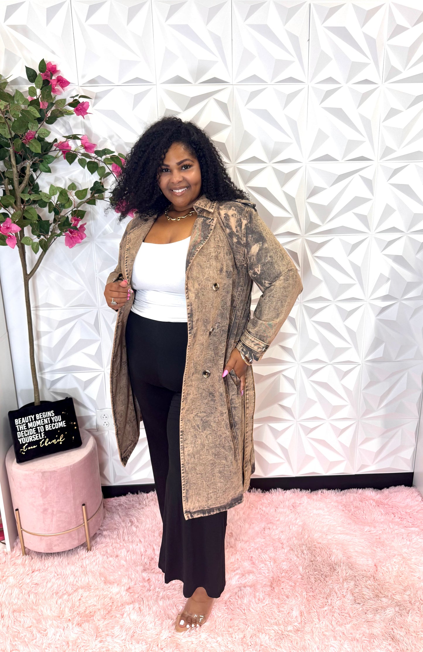 Lady Ash Bronze Denim Trench Coat