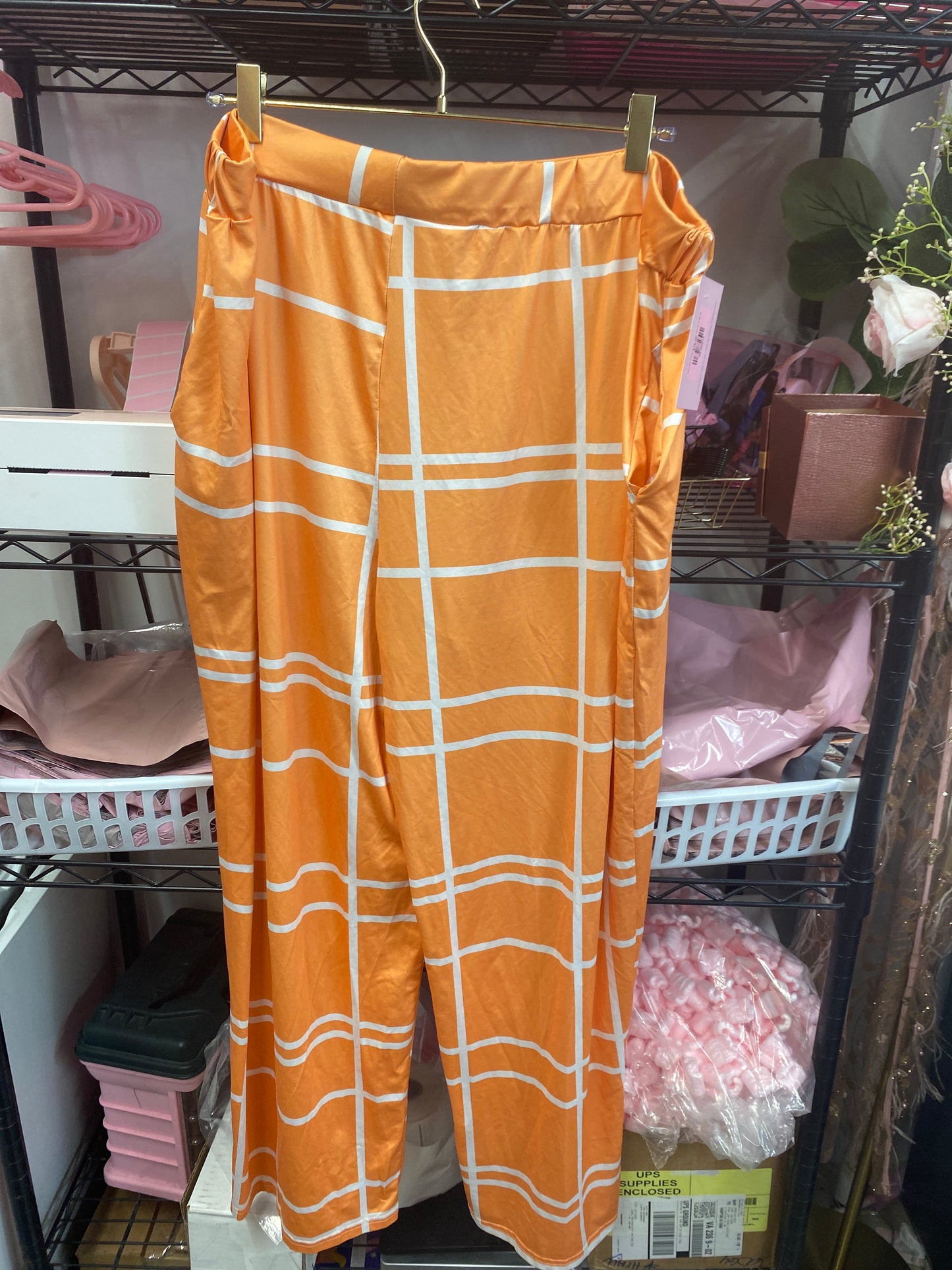 7/21 Lady Orange Cream Plaid Pant Sz 4x BF 22