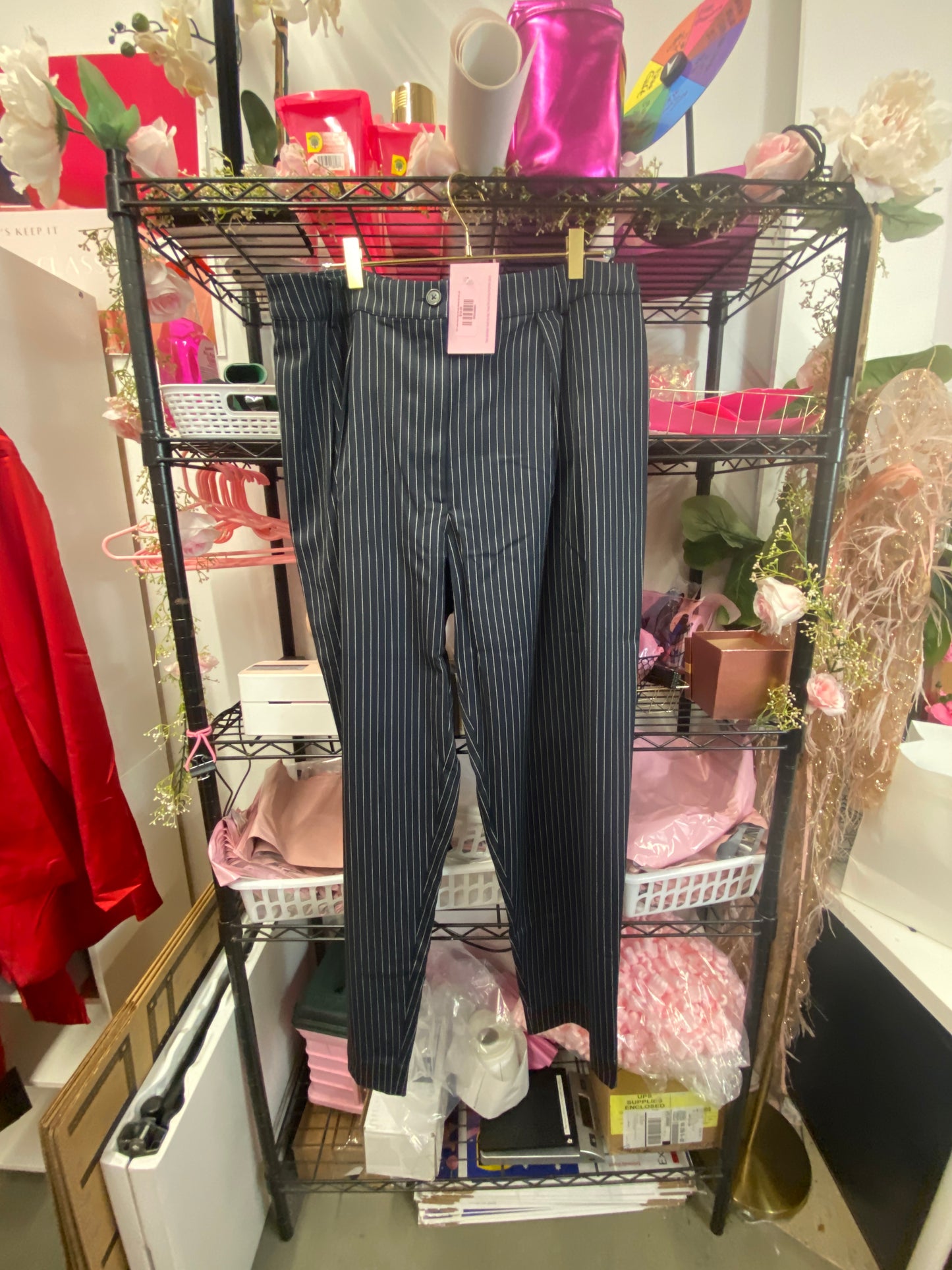 7/21 Lady Navy Blue Striped Slacks Sz XXL (2)