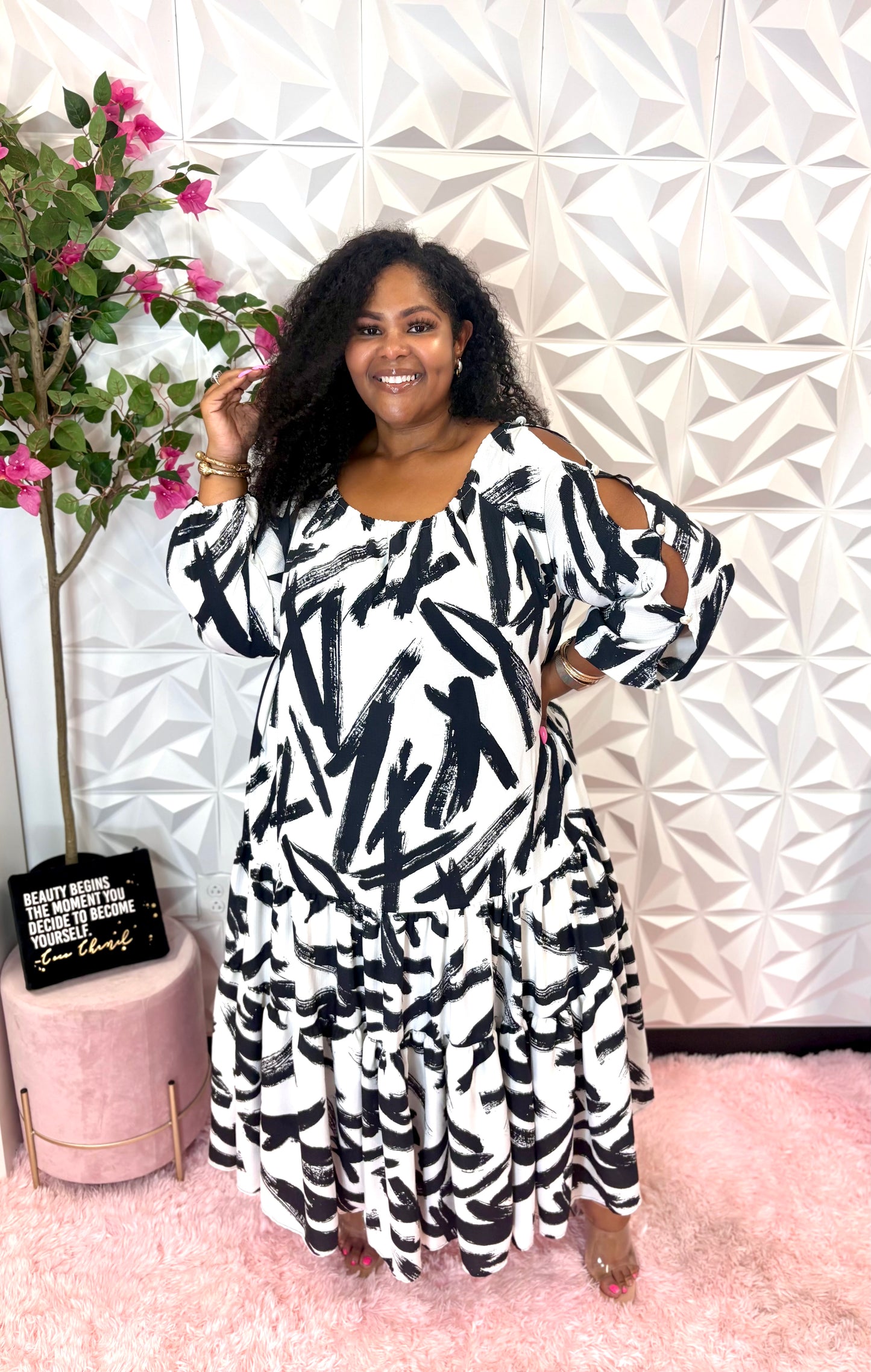 Lady Abstract Love Dress | White