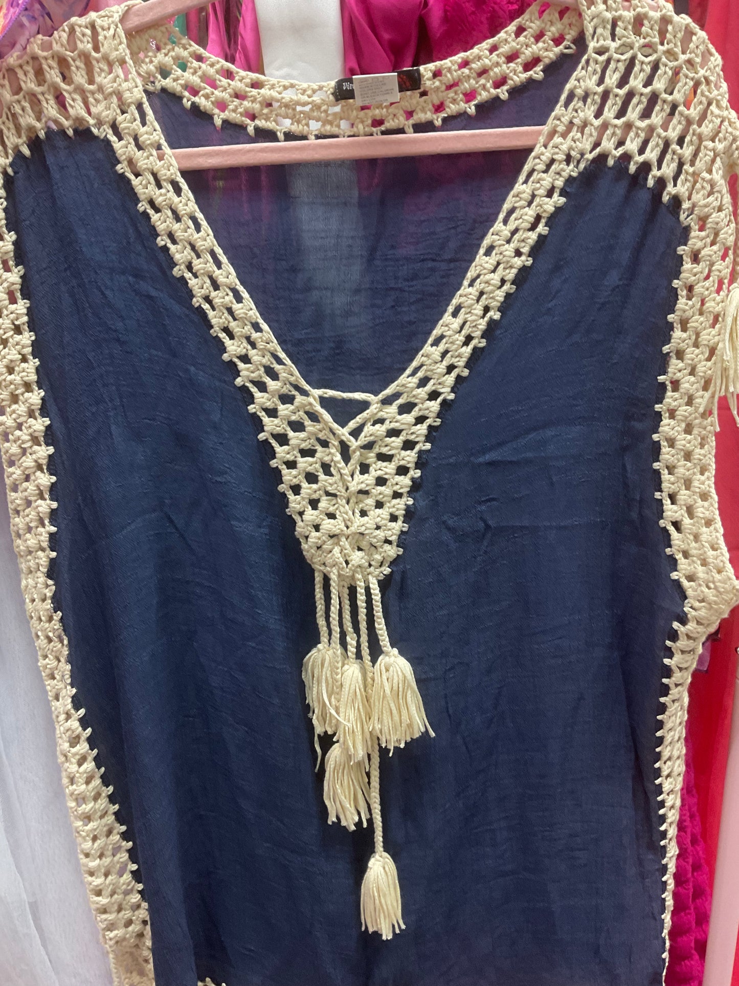 4/21 Lady Navy Blue Crochet Top sz 3x