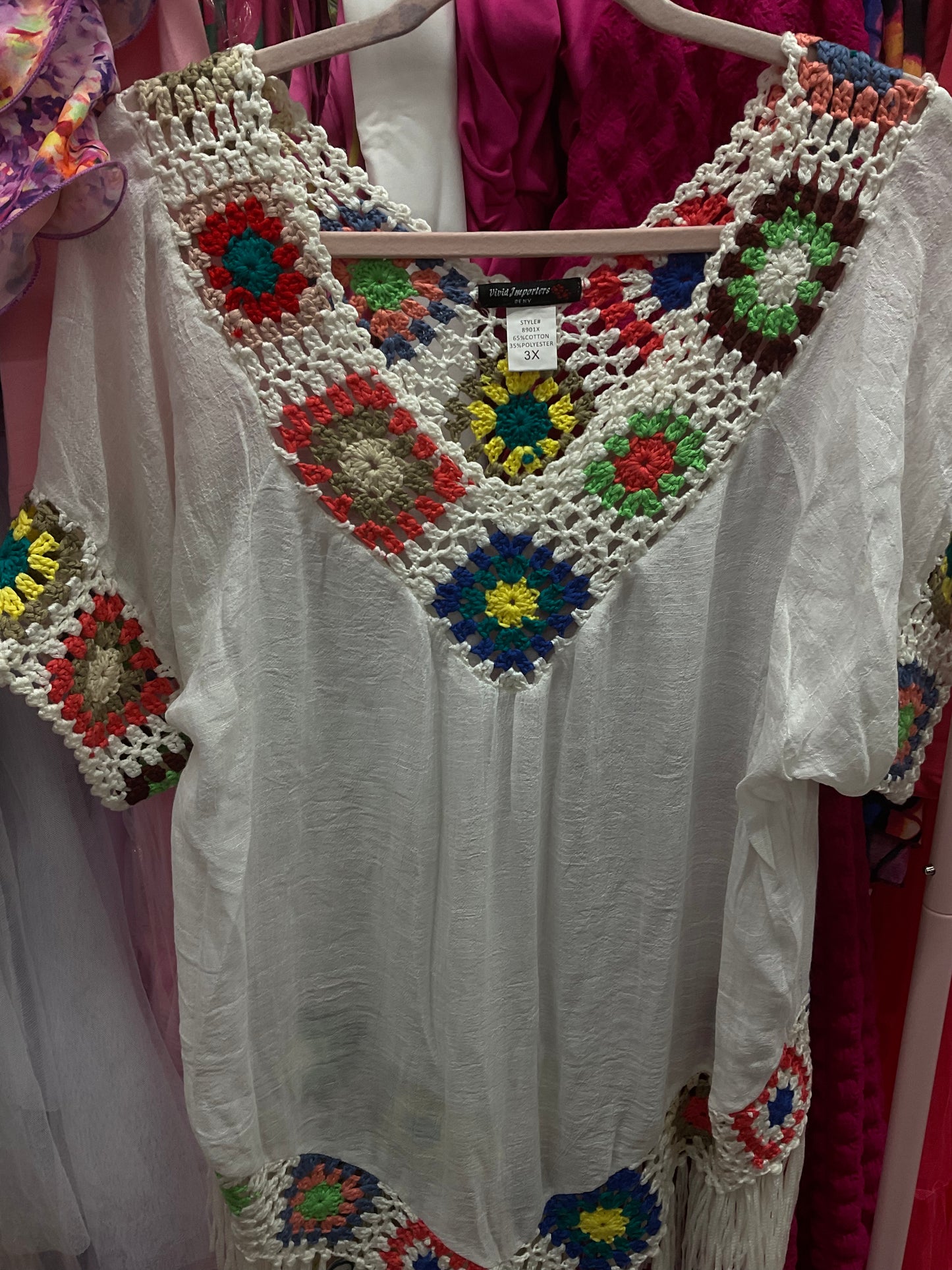4/21 Lady Colorful Fringe Crochet top sz 3x