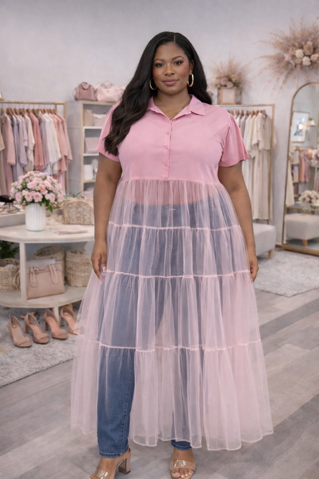 Lady Pink and Classy Tulle Top