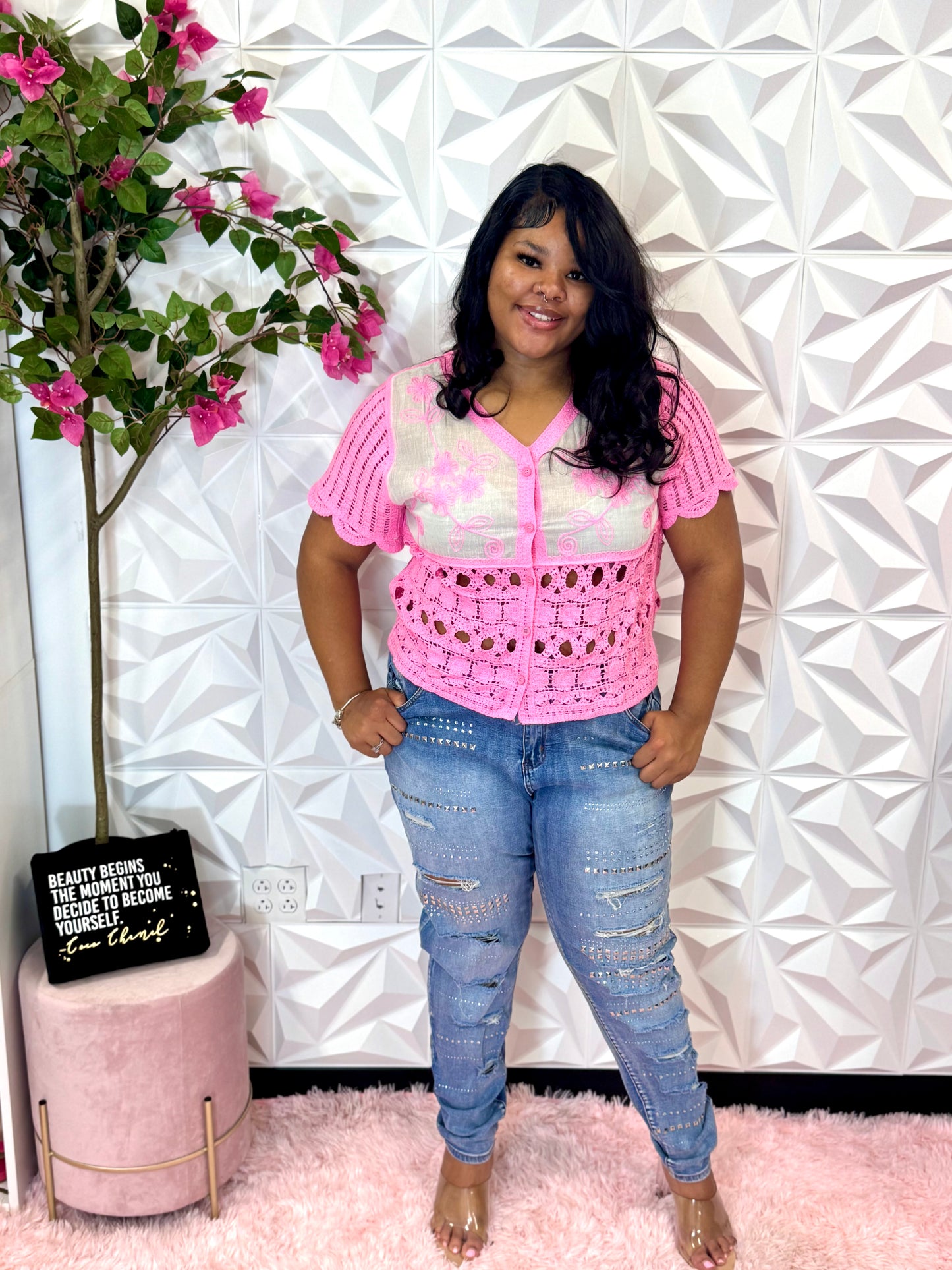 Lady Pink Lace Crochet Top