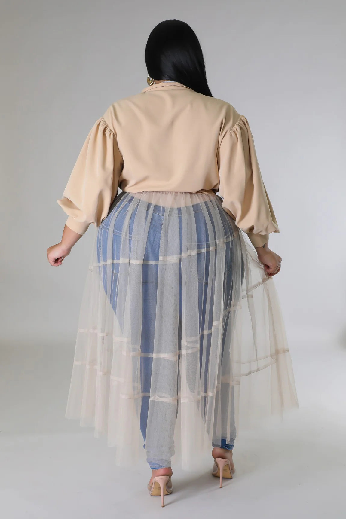 LADY SOFT ROMANCE TULLE TOP| TAUPE