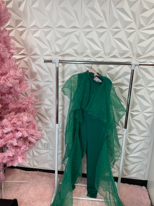 10/14 LADY GREEN TULLE FLOW JUMPSUIT SZ 3X