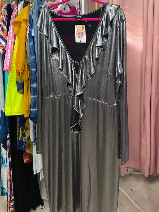 Lady Silver Metallic Peplum Dress