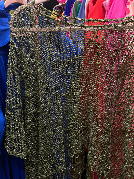 3/10 Lady Fish Net Green Poncho o/s