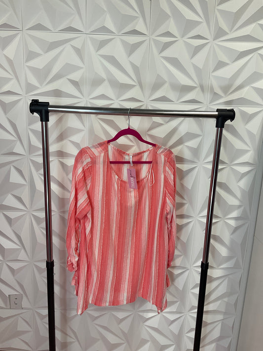 10/2 LADY PINK AND WHITE STRIPED TOP SZ XL
