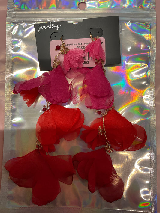 12/28 Lady Pink and Red Flower Pedal Earrings