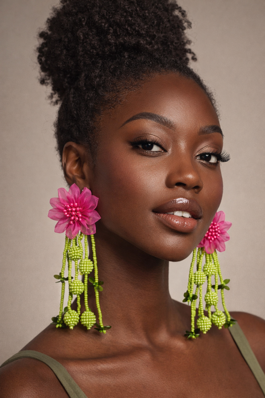 LADY PINK GREEN FLORAL EARRINGS