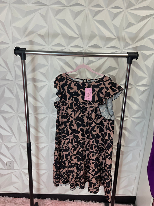10/2 LADY TAUPE AND BLACK LEAVES BABY DOLL DRESS SZ 1XL