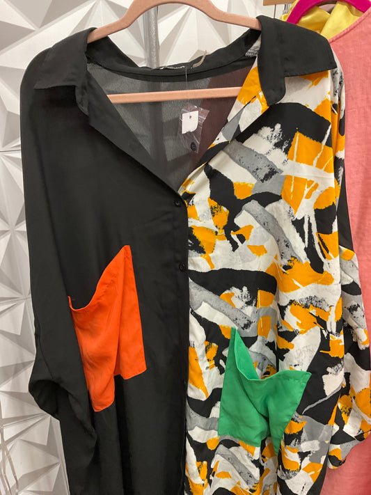 Lady Tri-color Sheer Button Up
