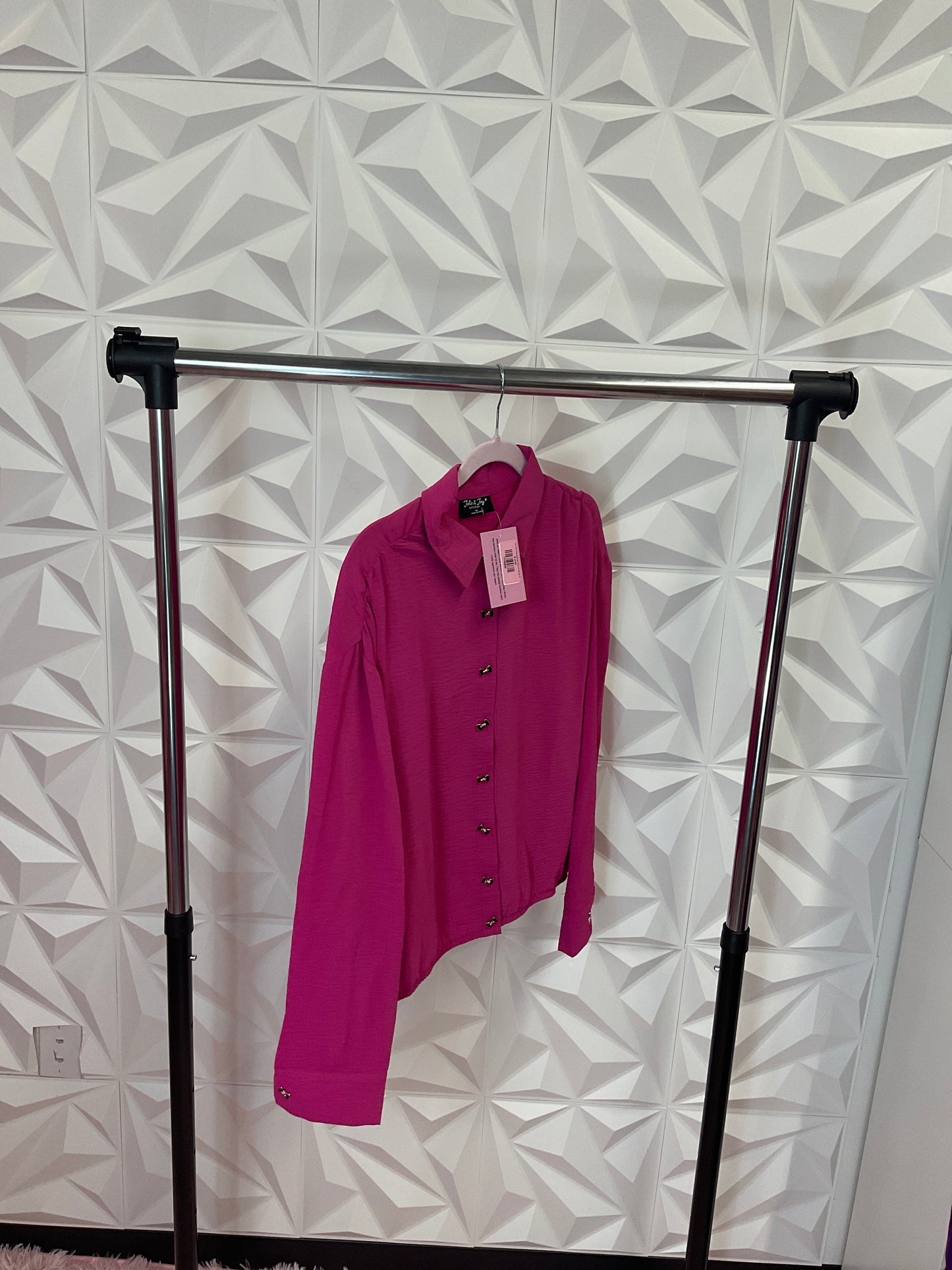 10/2 LADY PINK BOW BUTTON UP TOP SZ 1X