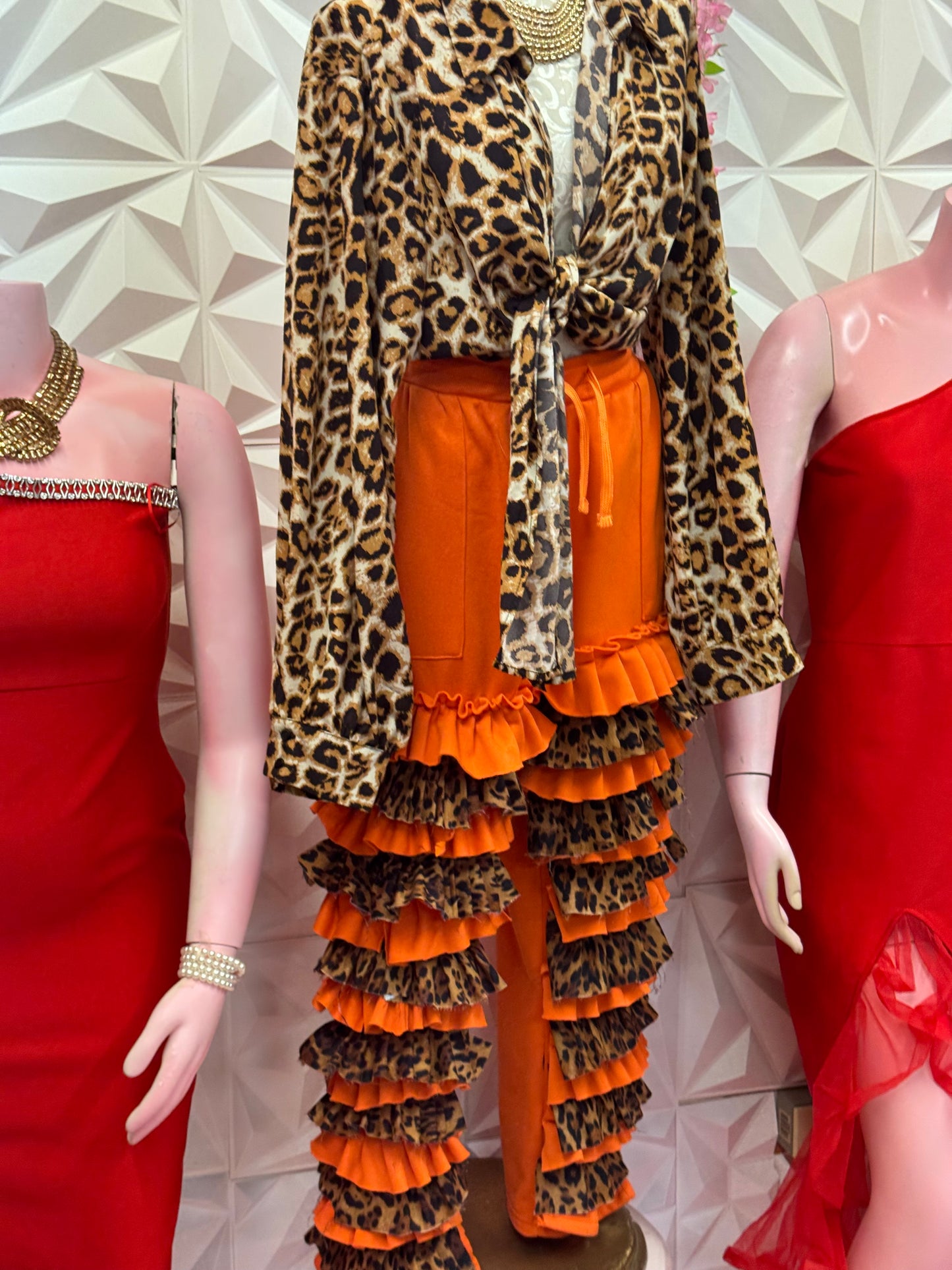 LADY Custom Orange Ruffle Pants