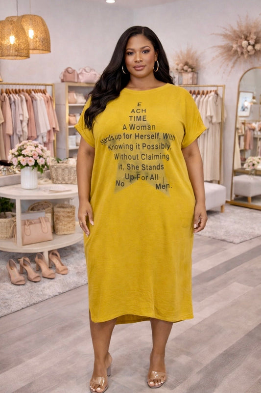 Lady Empowered Glow Tshirt Dress|Chartreuse