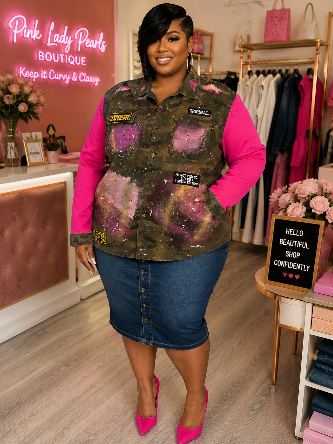 LADY PINK PATCH CAMO JACKET