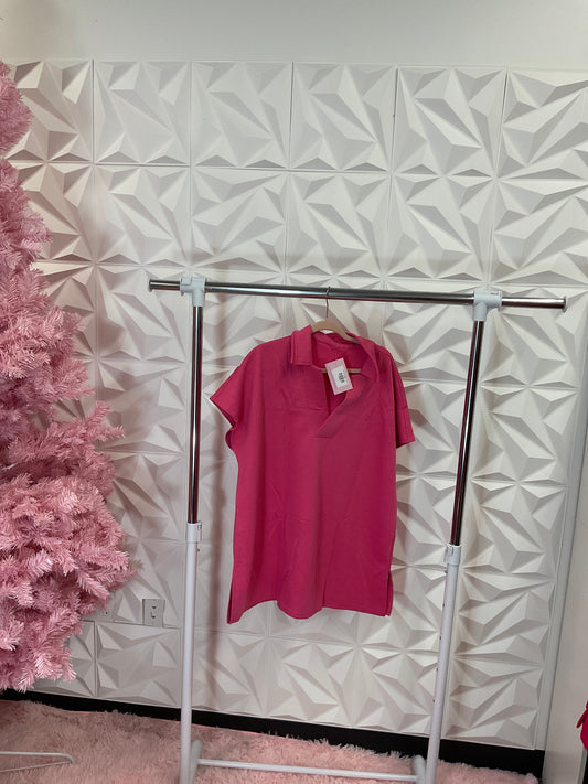 10/14 Lady Pink Ribbed Polo Top sz 3x
