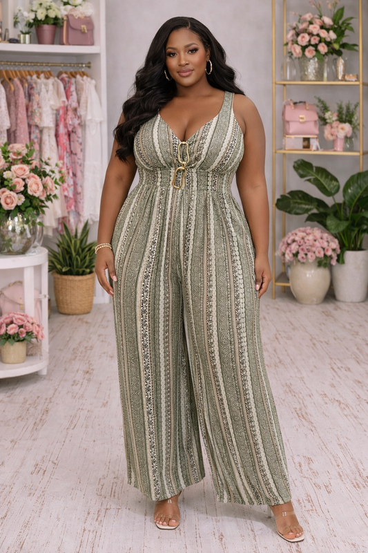 LADY SPRING FLORAL GREEN JUMPSUIT