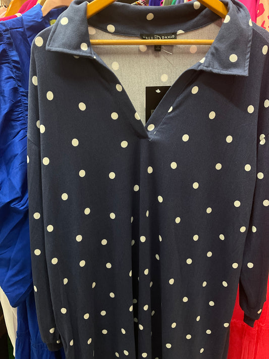 3/12 Lady Navy Blue Polka Dot Dress Sz 2x