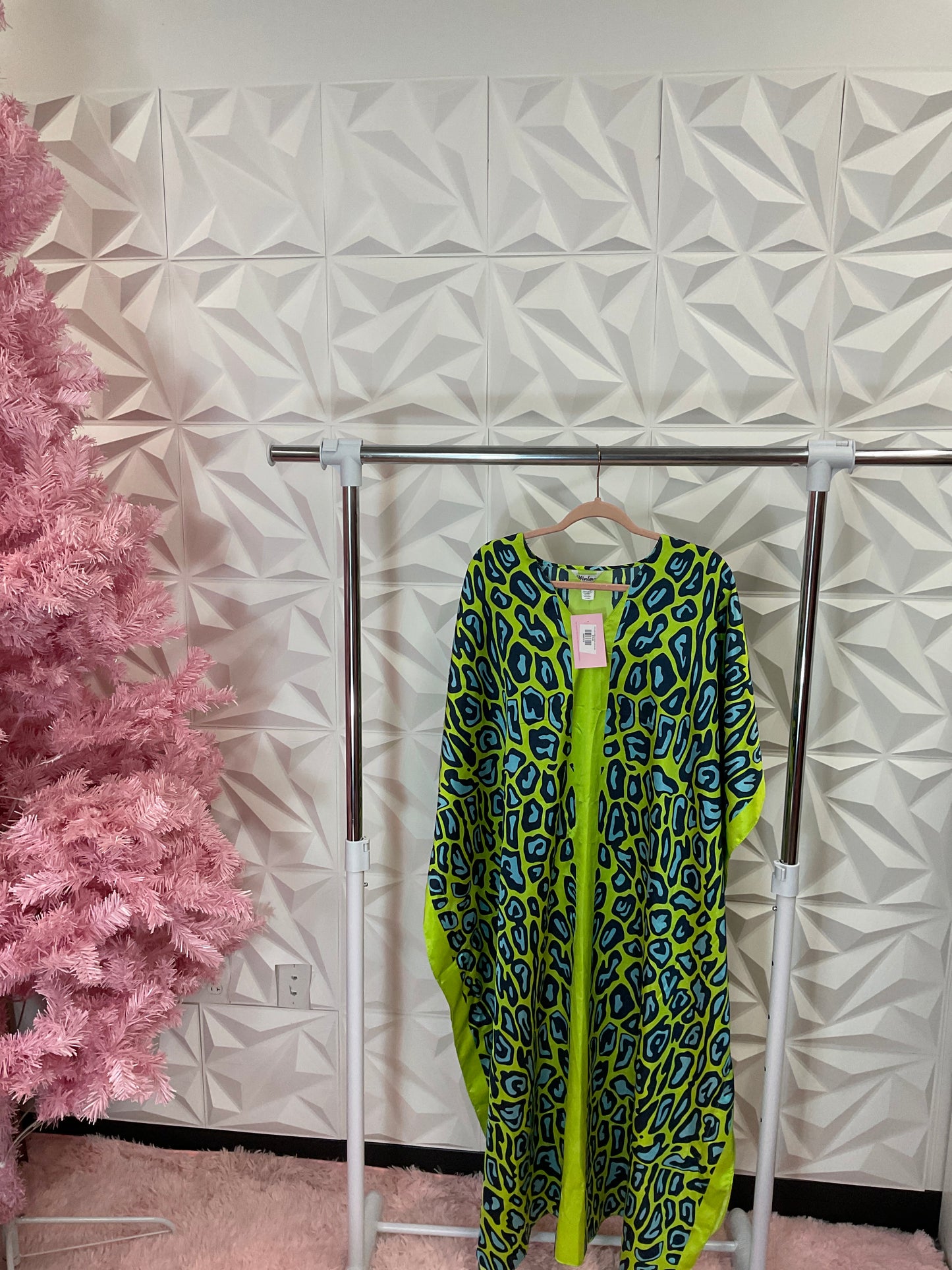 10/14 LADY GREEN CHEETAH KAFTAN O/S