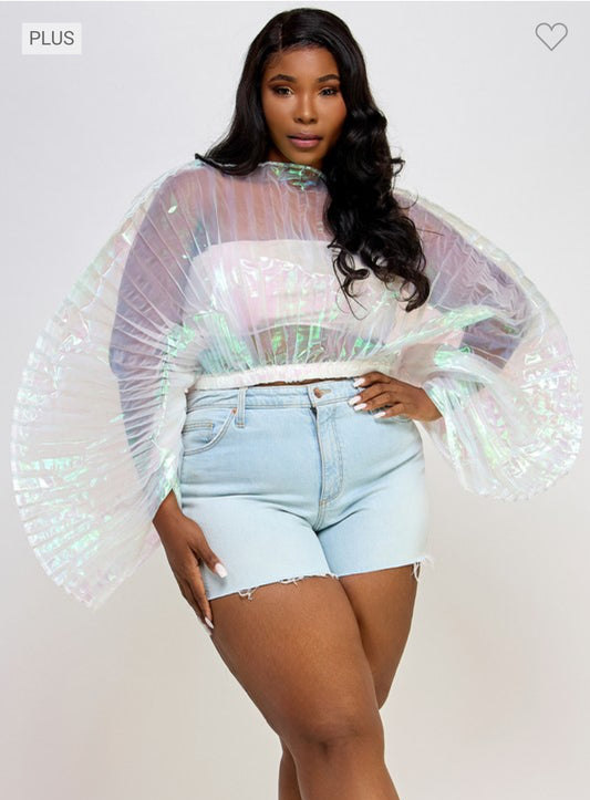 Lady Metallic Fan Top| Pearl