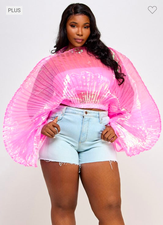 Lady Metallic Fan Top| Pink