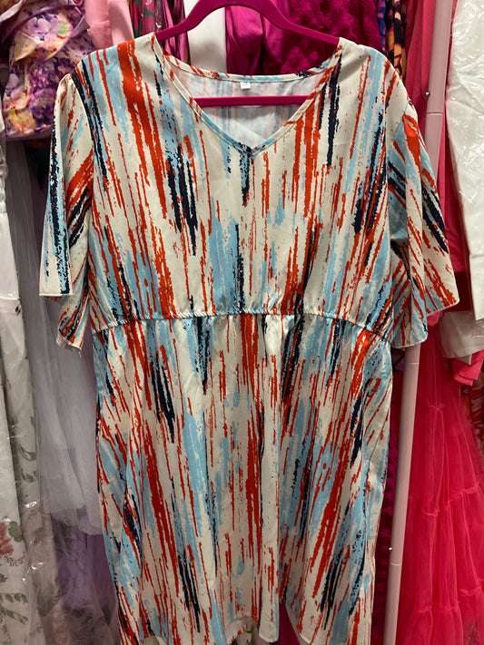 4/21 Lady Orange Blue and Cream Dream Dress sz 3xl