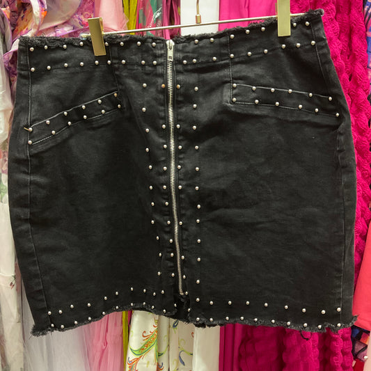 4/21 Lady Black Denim Studded Skirt sz 1x