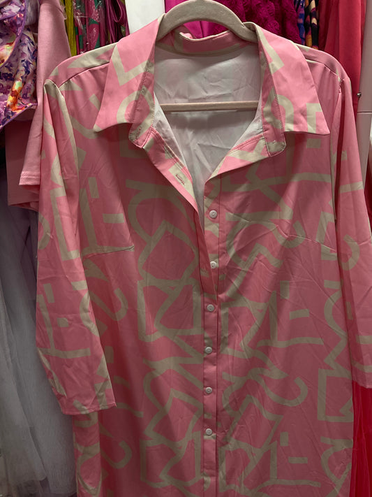 4/21 Pink and Cream Button Down Dress sz 1x