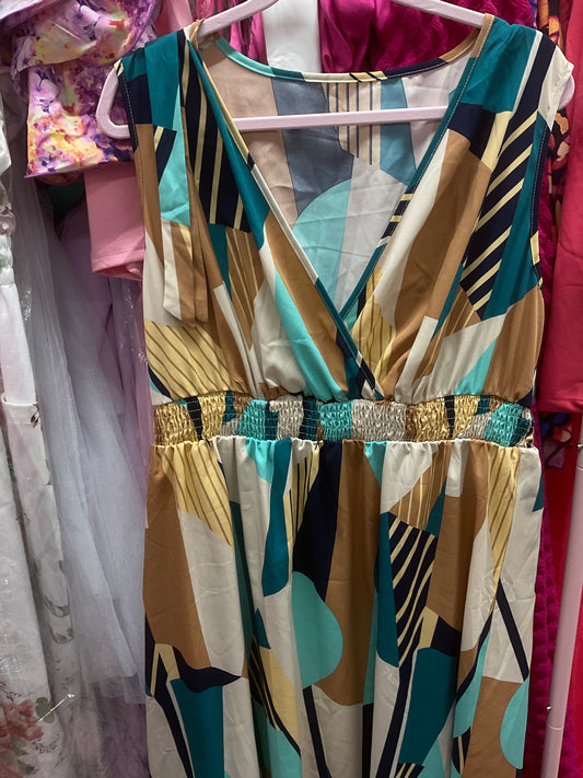 4/21 Lady Pretty In Teal V-Neck Dress sz 2x
