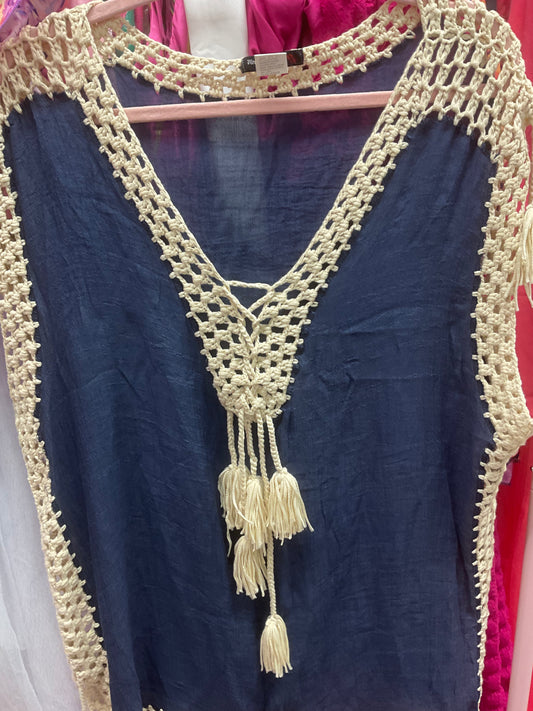 4/21 Lady Navy Blue Crochet Top sz 3x