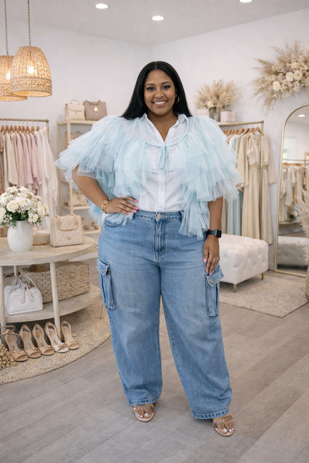 Lady Baby Blue Ruffle Top