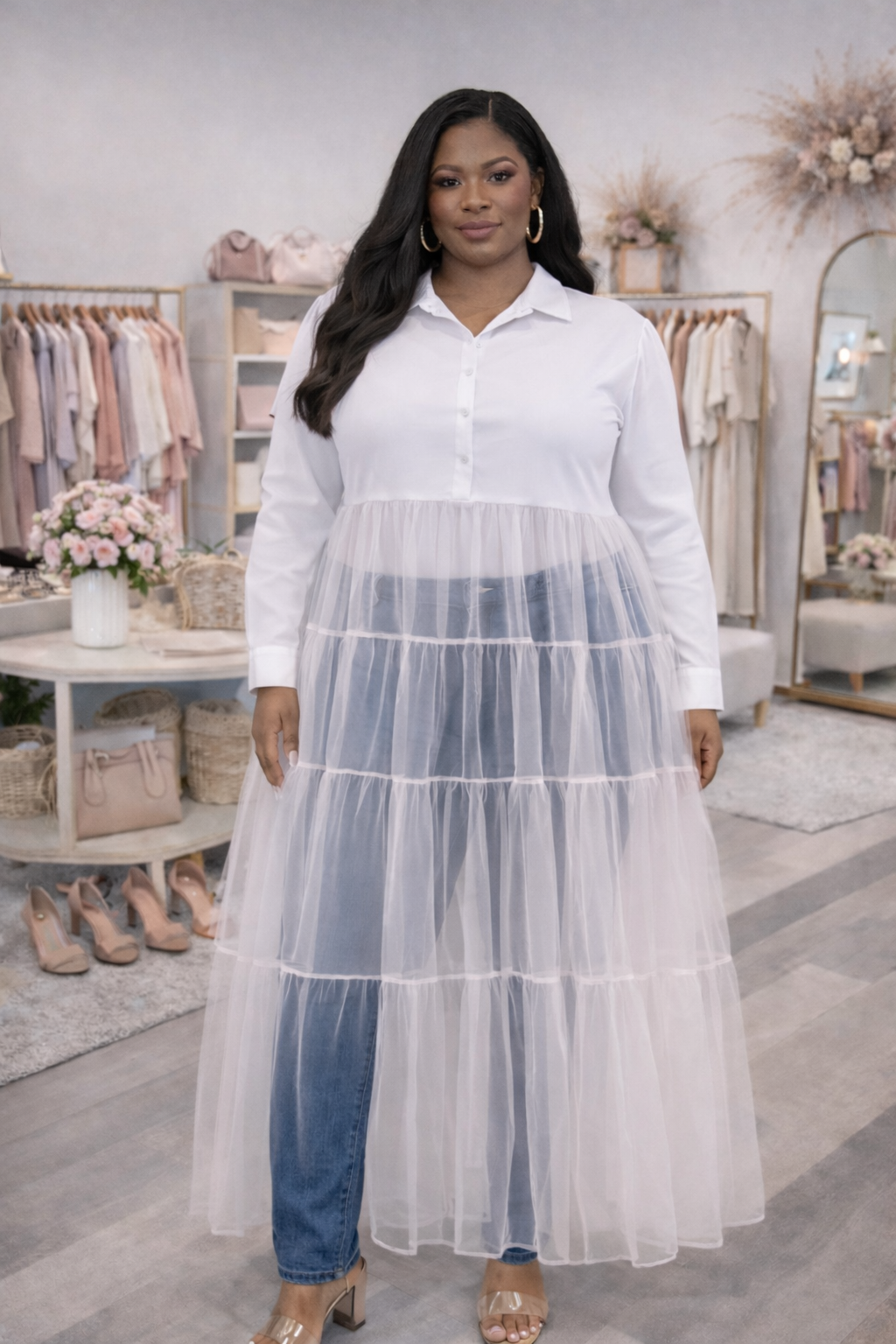 Lady White and Classy Tulle Top