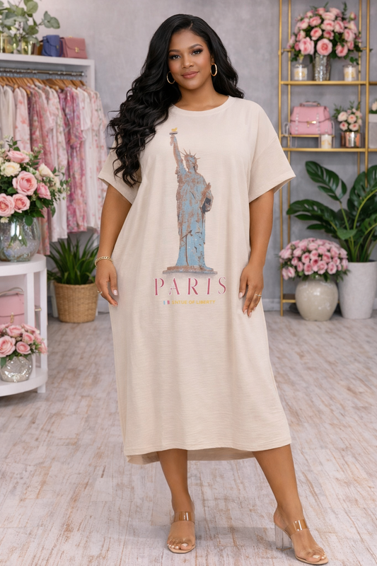 Lady Paris Glow Tshirt Dress|Beige