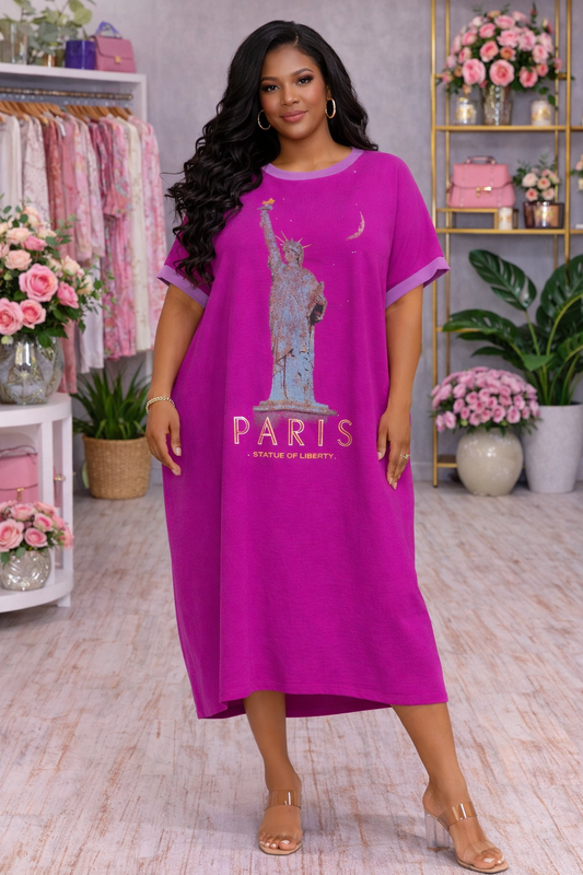 Lady Paris Glow Tshirt Dress|Magenta