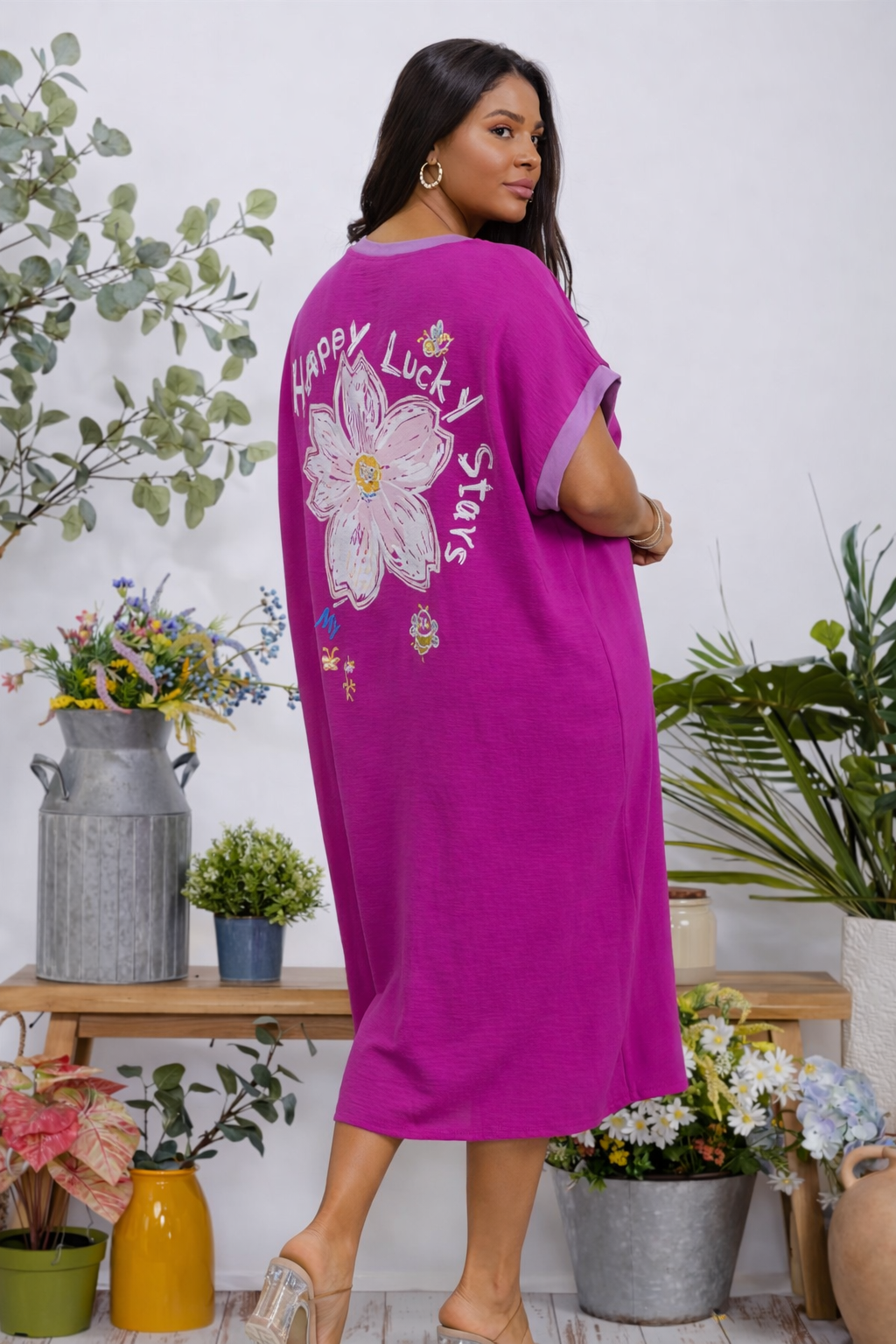 Lady Honey Star T-shirt Dress|Magenta – Pink Lady Pearls Boutique