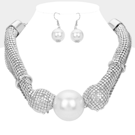 Lady Sophiticated Pearl Set- Silver