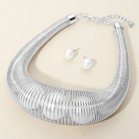 Lady Afro Slinky Necklace Silver Set