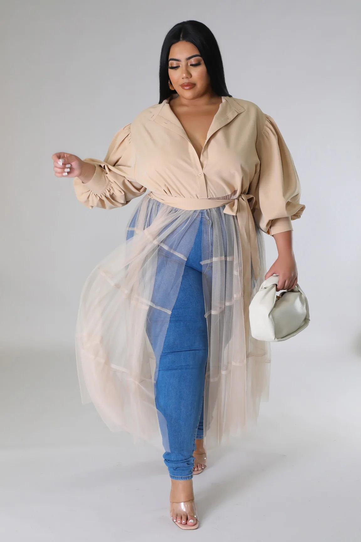 LADY SOFT ROMANCE TULLE TOP| TAUPE