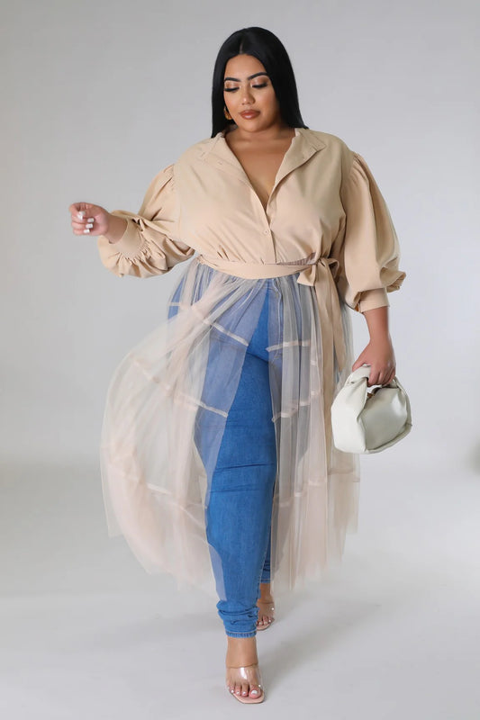 LADY SOFT ROMANCE TULLE TOP| TAUPE