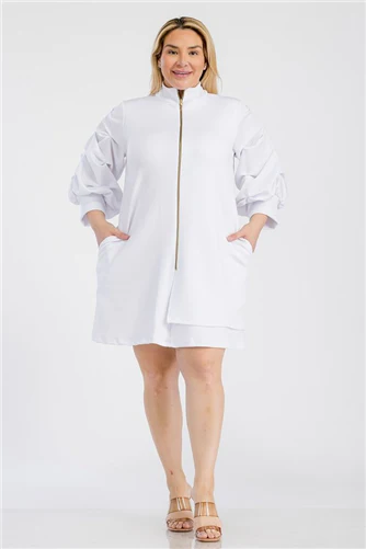 Lady Puff Sleeve Zipper Dress