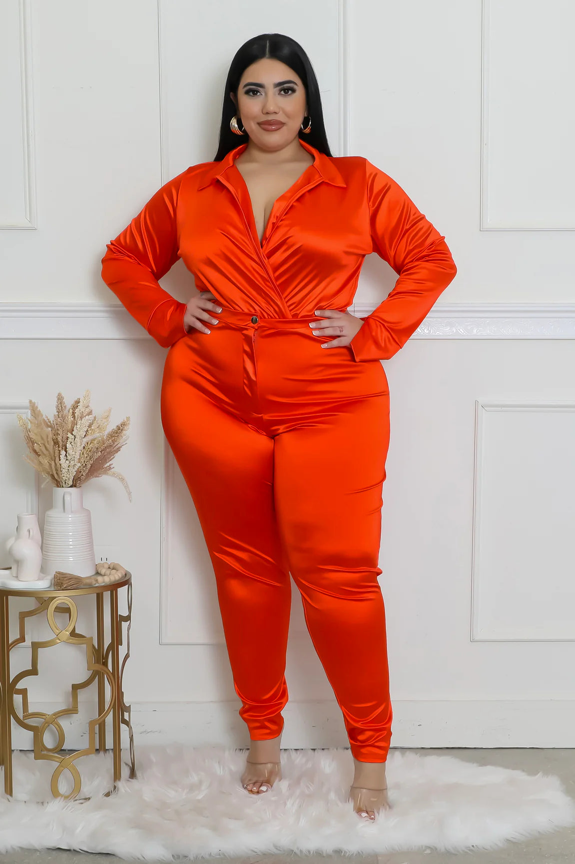 Satin Power Bodysuit Set| Carrot
